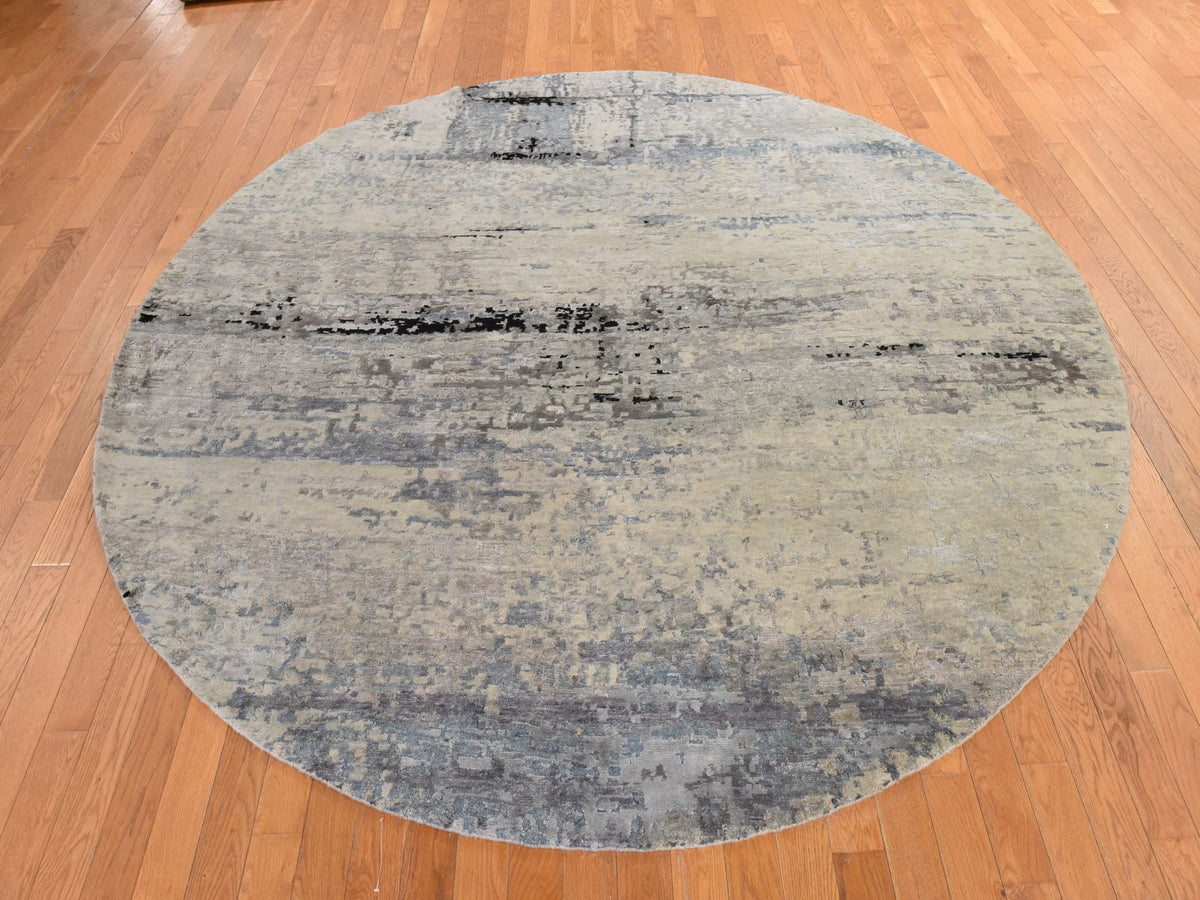 Modern / Contemporary hand-knotted wool/silk rug in Beige, 8' x 8', SKU O078861 (view 2)