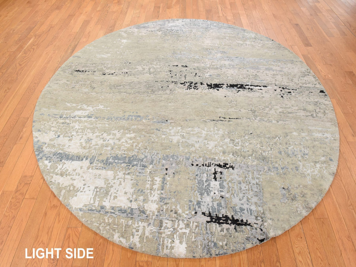 Modern / Contemporary hand-knotted wool/silk rug in Beige, 8' x 8', SKU O078861 (view 3)