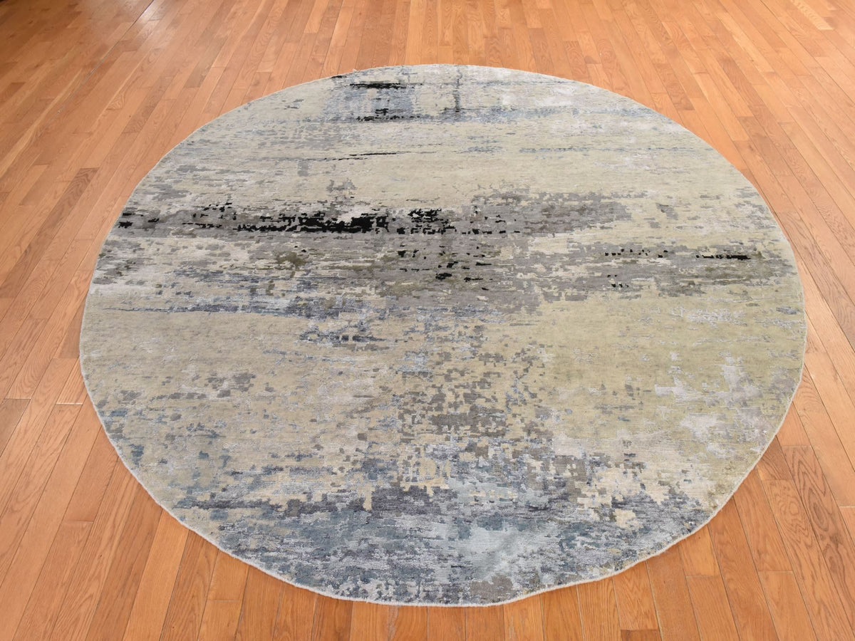 Modern / Contemporary hand-knotted wool/silk rug in Beige, 8' x 8', SKU O078862 (view 2)