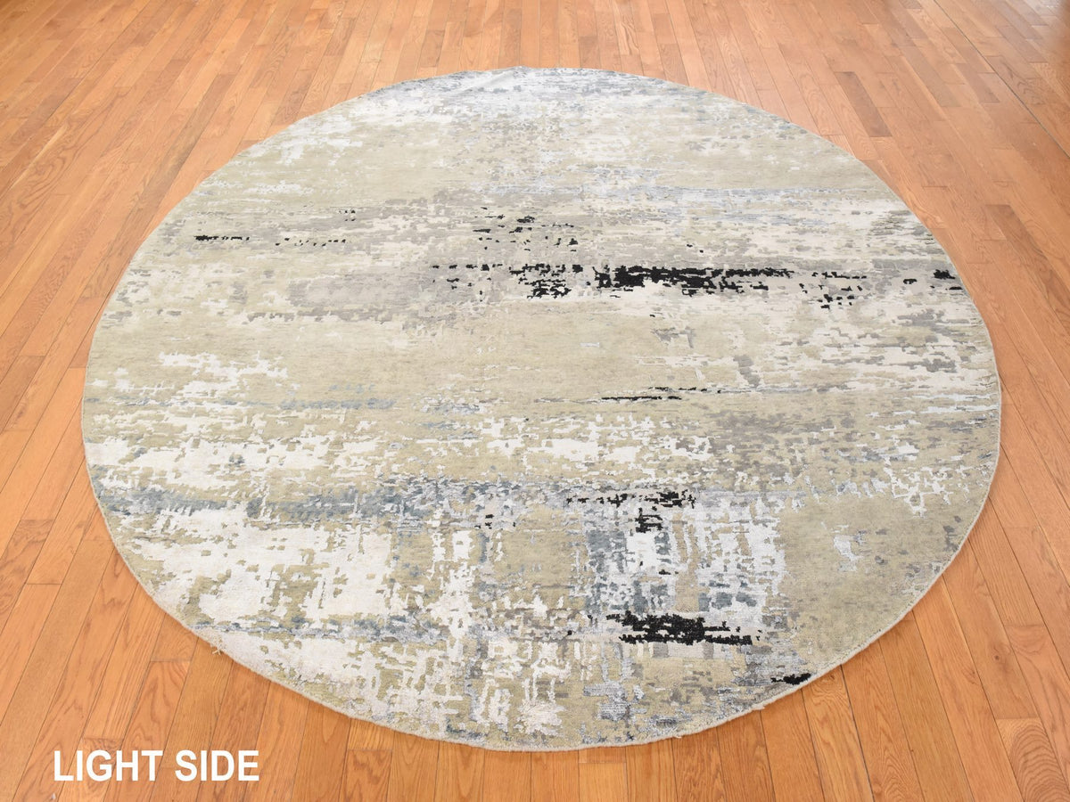 Modern / Contemporary hand-knotted wool/silk rug in Beige, 8' x 8', SKU O078862 (view 3)