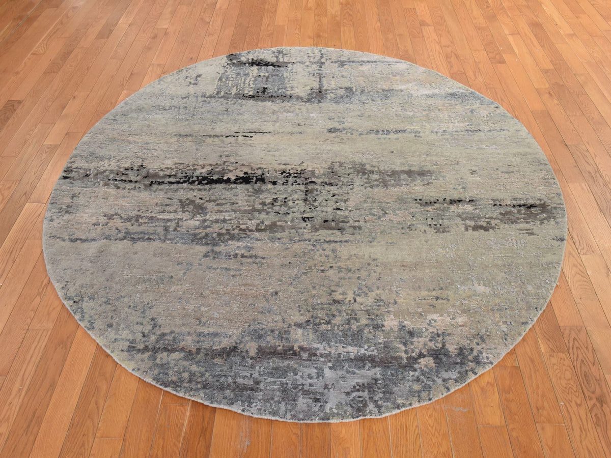 Modern / Contemporary hand-knotted wool/silk rug in Beige, 7' x 7', SKU O078863 (view 2)