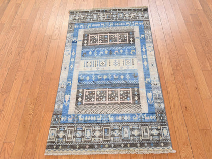 Gabbeh Tribal hand-knotted wool rug in Blue, 2'10" x 4'10", SKU O078865 (view 2)