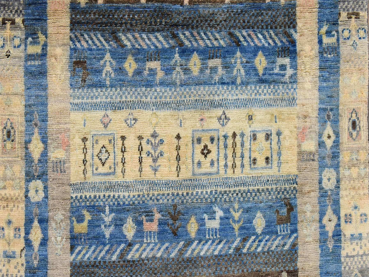 Gabbeh Tribal hand-knotted wool rug in Blue, 2'10" x 4'10", SKU O078865 (view 3)