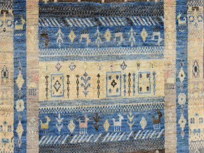 Gabbeh Tribal hand-knotted wool rug in Blue, 2'10" x 4'10", SKU O078865 (view 3)