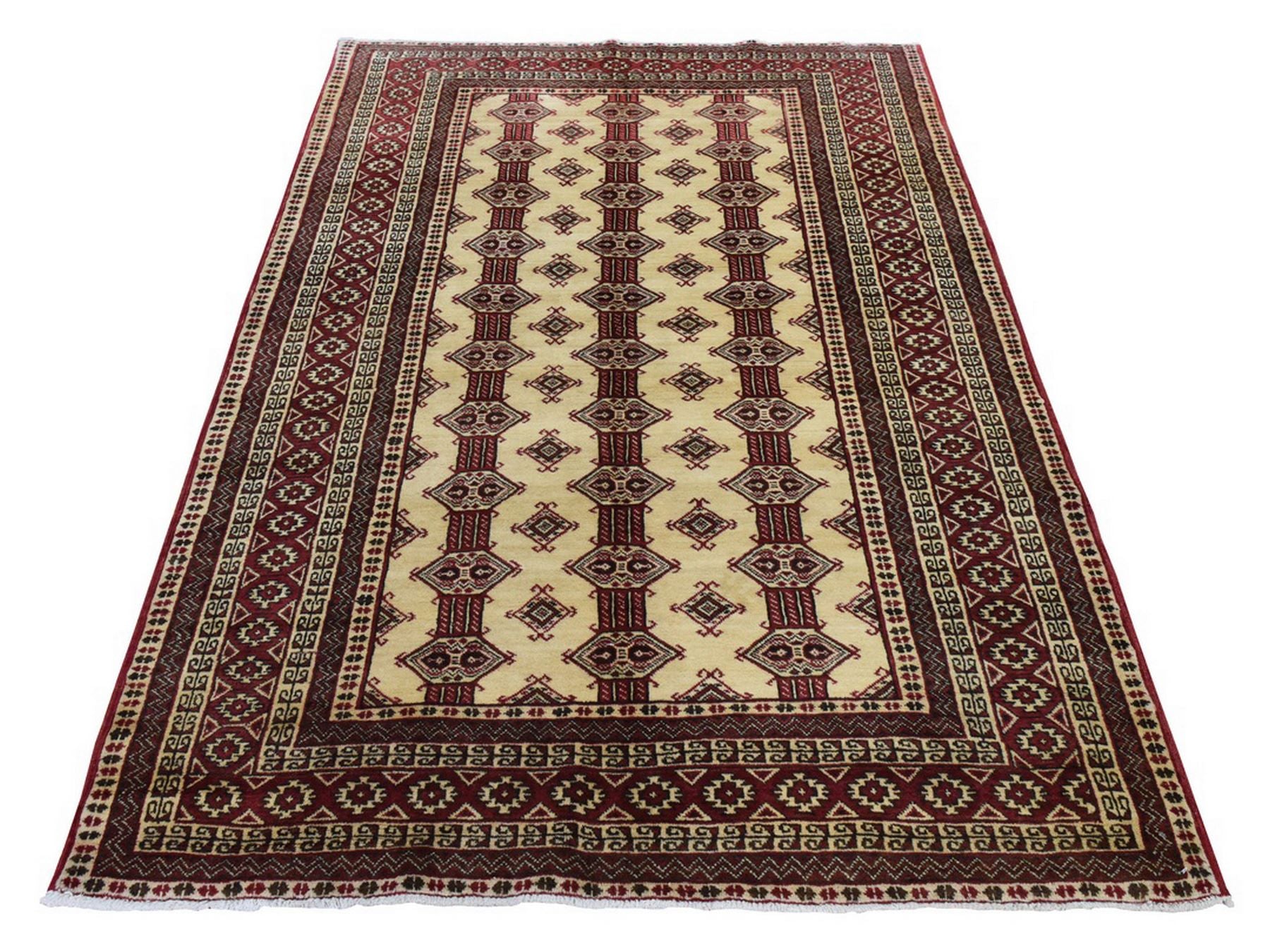 Tribal hand-knotted wool rug in Ivory, 4'6" x 7', SKU O078866