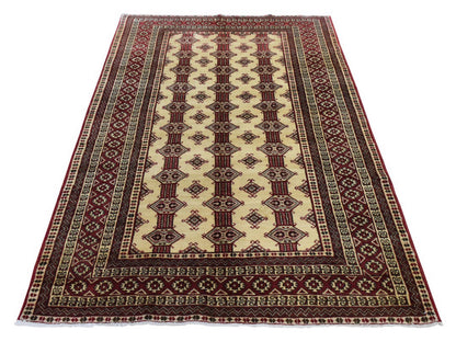 Tribal hand-knotted wool rug in Ivory, 4'6" x 7', SKU O078866