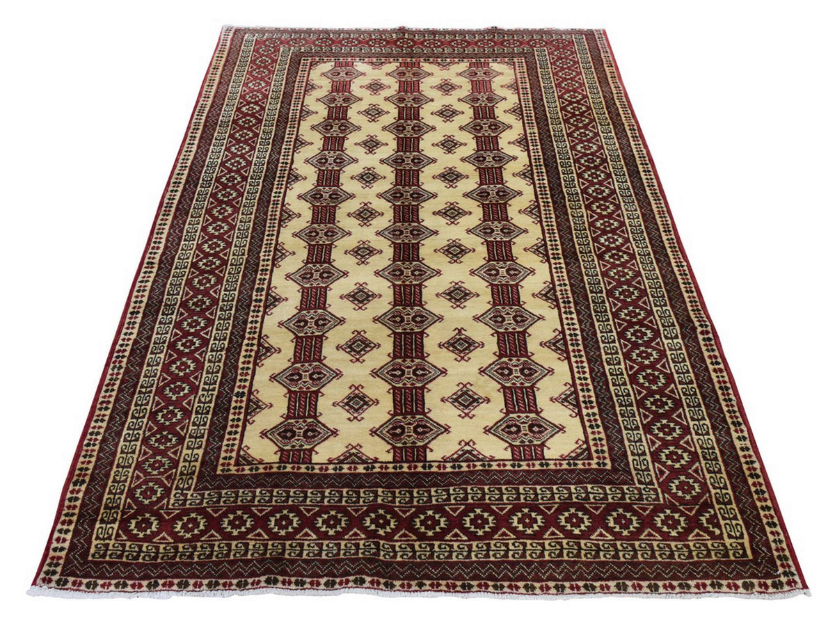 Tribal hand-knotted wool rug in Ivory, 4'6" x 7', SKU O078866