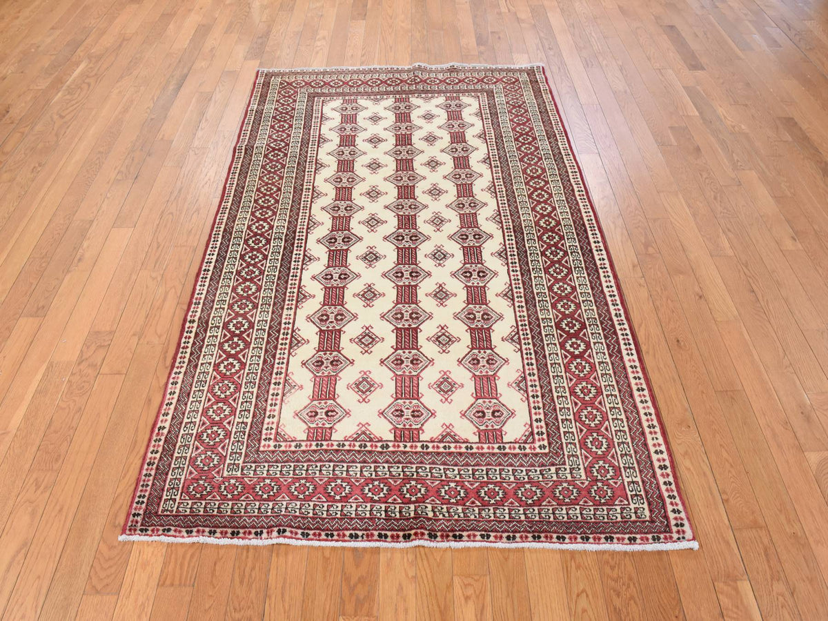 Tribal hand-knotted wool rug in Ivory, 4'6" x 7', SKU O078866 (view 2)