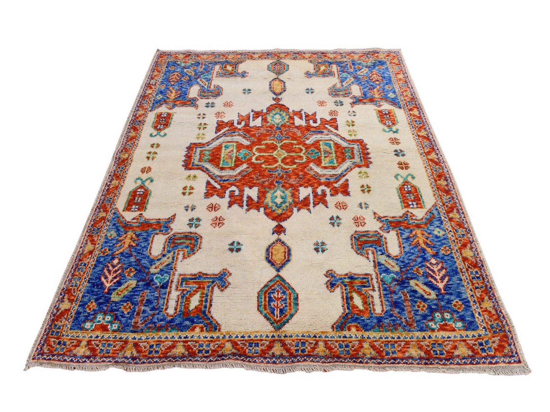 Tribal Tribal hand-knotted wool rug in Ivory, 5' x 6'7", SKU O078867