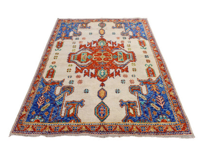 Tribal Tribal hand-knotted wool rug in Ivory, 5' x 6'7", SKU O078867