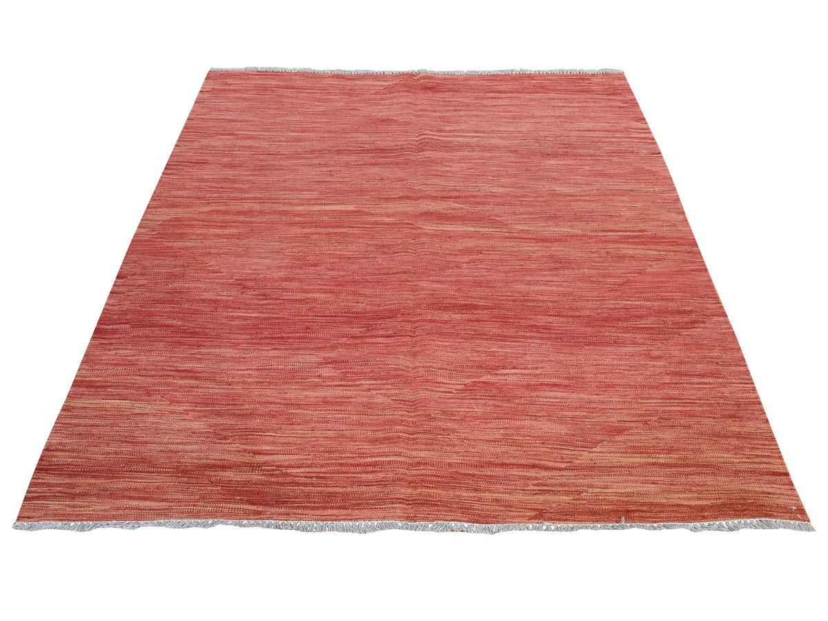 Kilim Flatweave hand-knotted wool rug in Orange, 5'1" x 6'7", SKU O078868