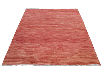 Kilim Flatweave hand-knotted wool rug in Orange, 5'1" x 6'7", SKU O078868