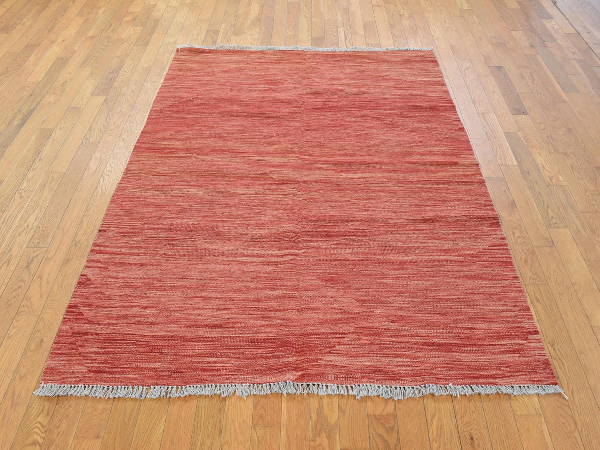 Kilim Flatweave hand-knotted wool rug in Orange, 5'1" x 6'7", SKU O078868 (view 2)