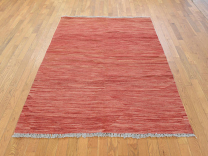 Kilim Flatweave hand-knotted wool rug in Orange, 5'1" x 6'7", SKU O078868 (view 2)