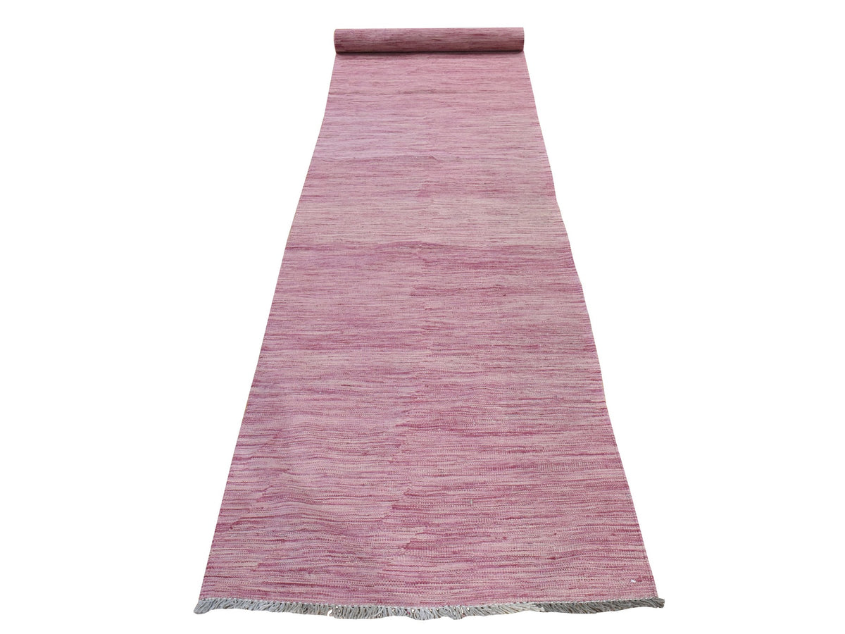 Kilim Flatweave hand-knotted wool runner in Pink, 2'8" x 16', SKU O078869