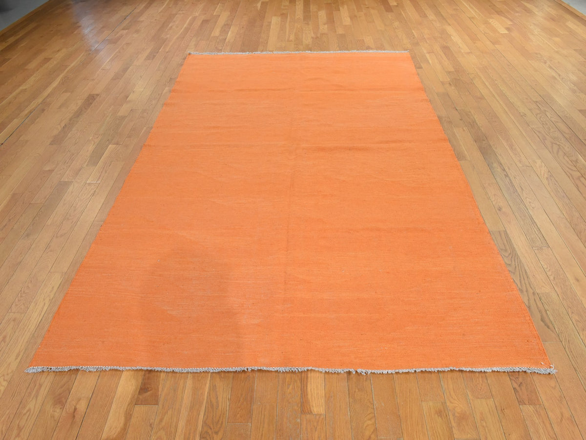 Kilim Flatweave hand-knotted wool rug in Orange, 6'4" x 9'9", SKU O078870 (view 2)
