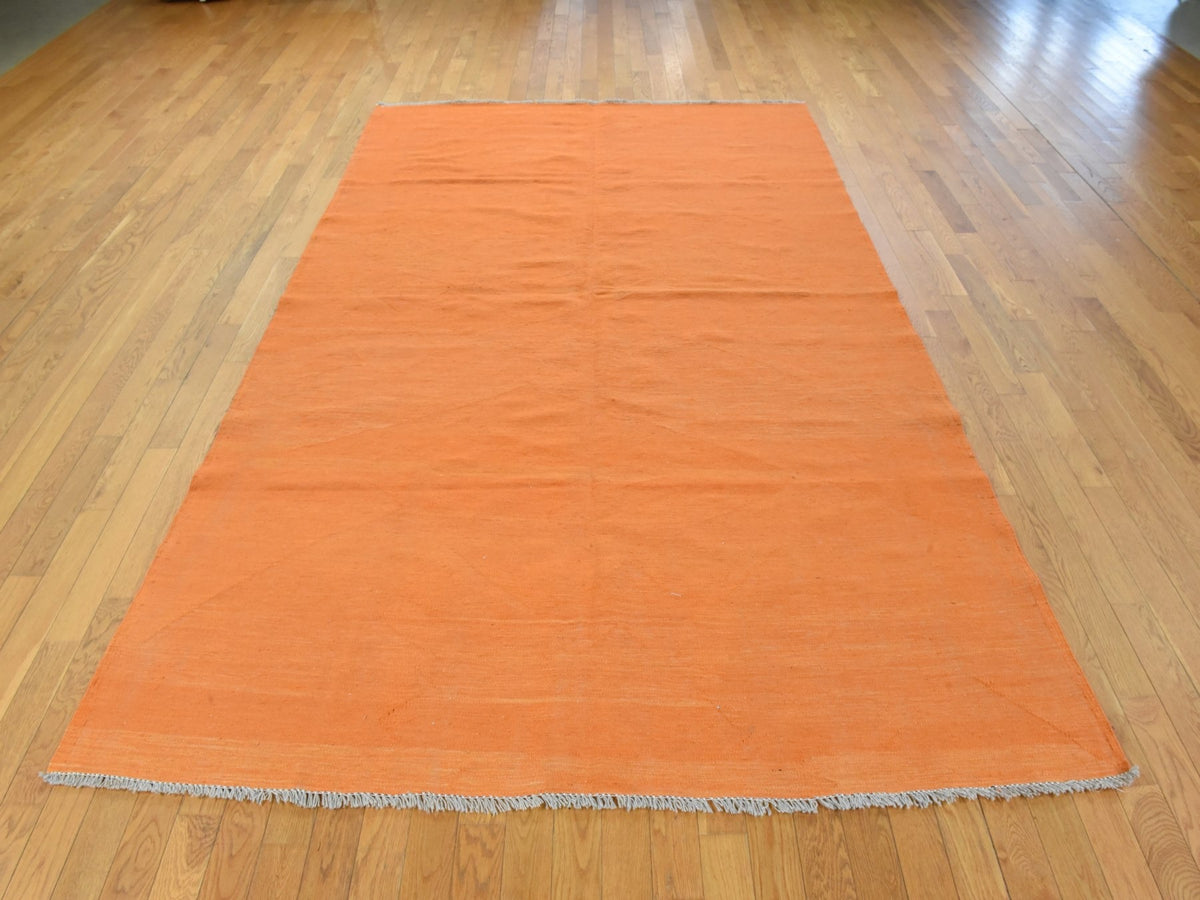 Kilim Flatweave hand-knotted wool rug in Orange, 6'4" x 9'9", SKU O078870 (view 3)
