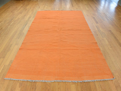 Kilim Flatweave hand-knotted wool rug in Orange, 6'4" x 9'9", SKU O078870 (view 3)