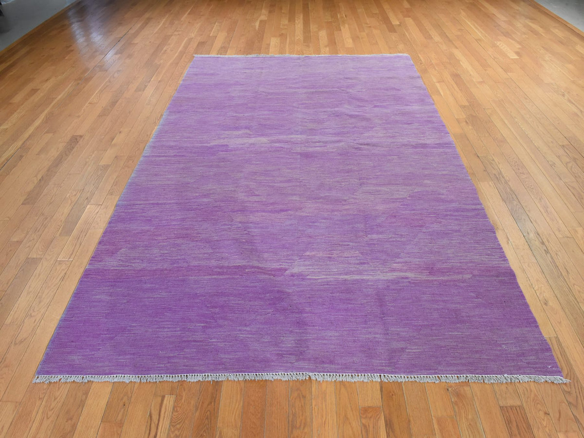 Kilim Flatweave hand-knotted wool rug in Purple, 6'8" x 9'8", SKU O078872 (view 2)