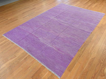 Kilim Flatweave hand-knotted wool rug in Purple, 6'8" x 9'8", SKU O078872 (view 4)