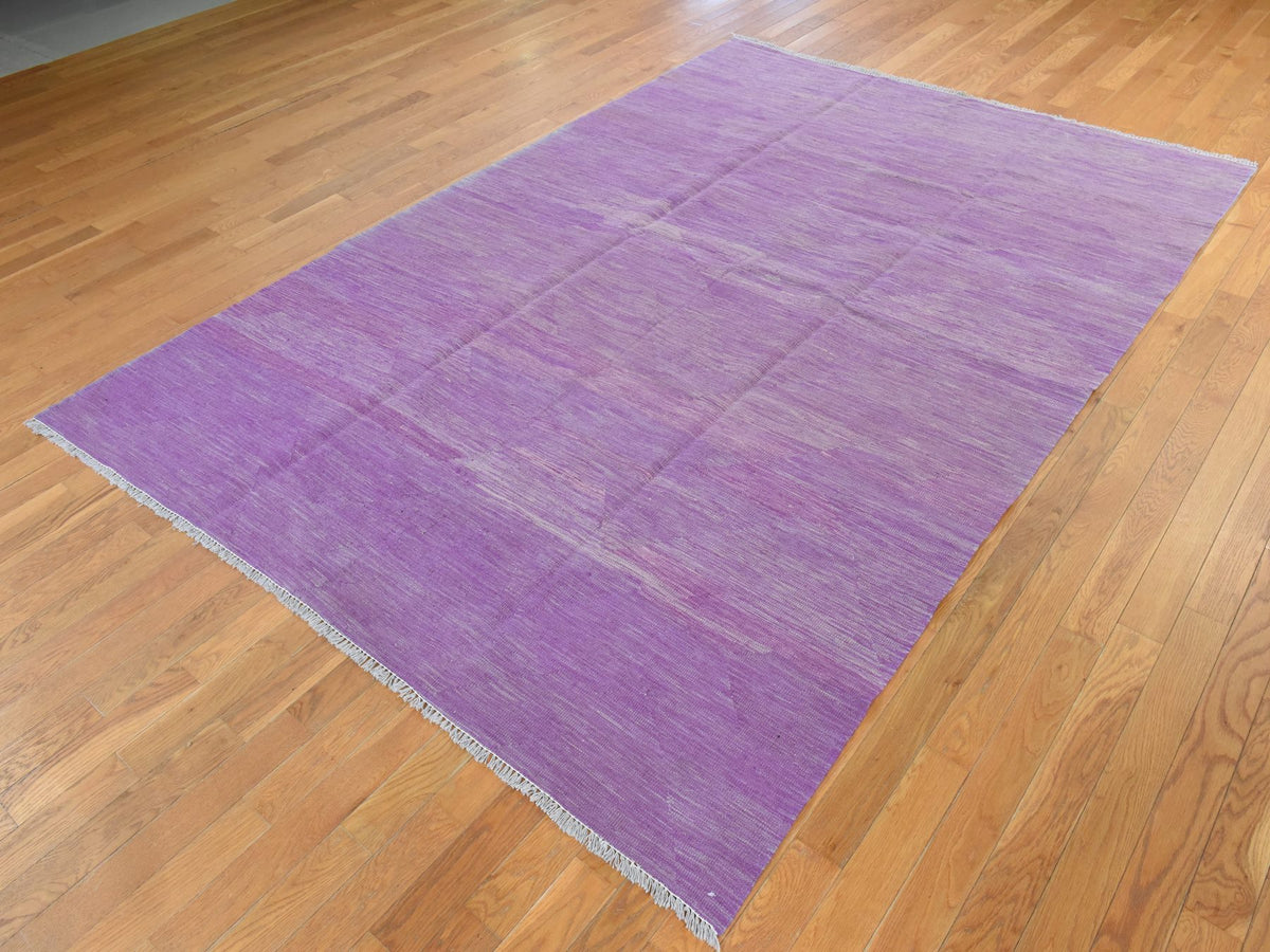 Kilim Flatweave hand-knotted wool rug in Purple, 6'8" x 9'8", SKU O078872 (view 4)