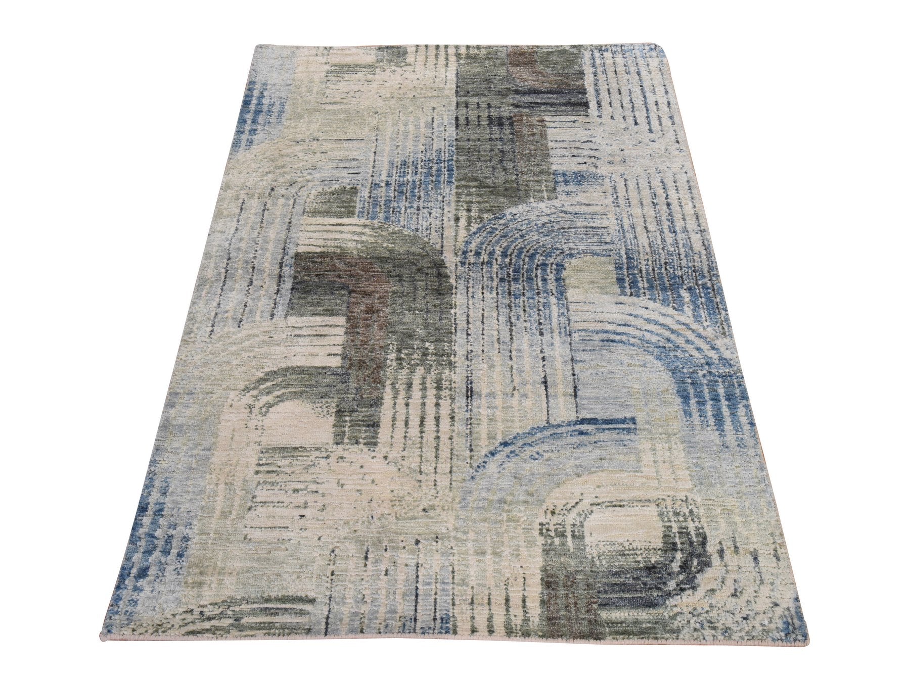 Modern / Contemporary hand-knotted wool/silk rug in Ivory, 3'1" x 5', SKU O078874