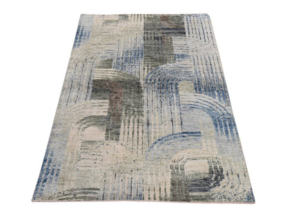 Modern / Contemporary hand-knotted wool/silk rug in Ivory, 3'1" x 5', SKU O078874