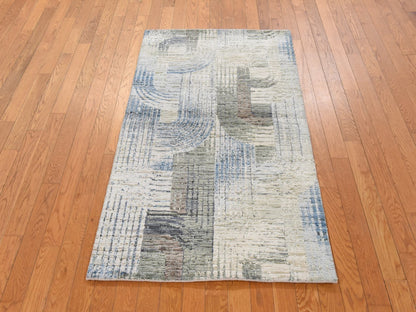 Modern / Contemporary hand-knotted wool/silk rug in Ivory, 3'1" x 5', SKU O078874 (view 2)