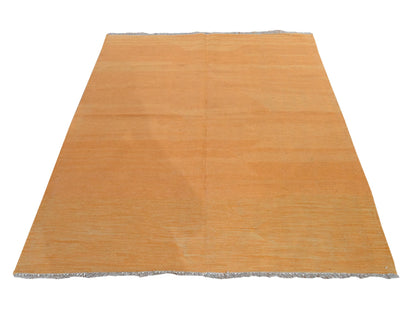 Kilim Flatweave hand-knotted wool rug in Yellow, 5' x 6'6", SKU O078875
