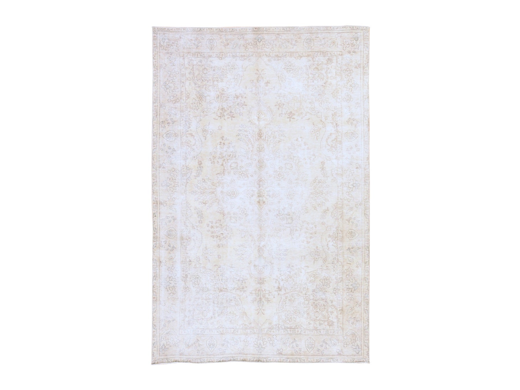 Persian White Wash Vintage & Silver Wash hand-knotted wool rug in Ivory, 6'3" x 9'5", SKU O078884