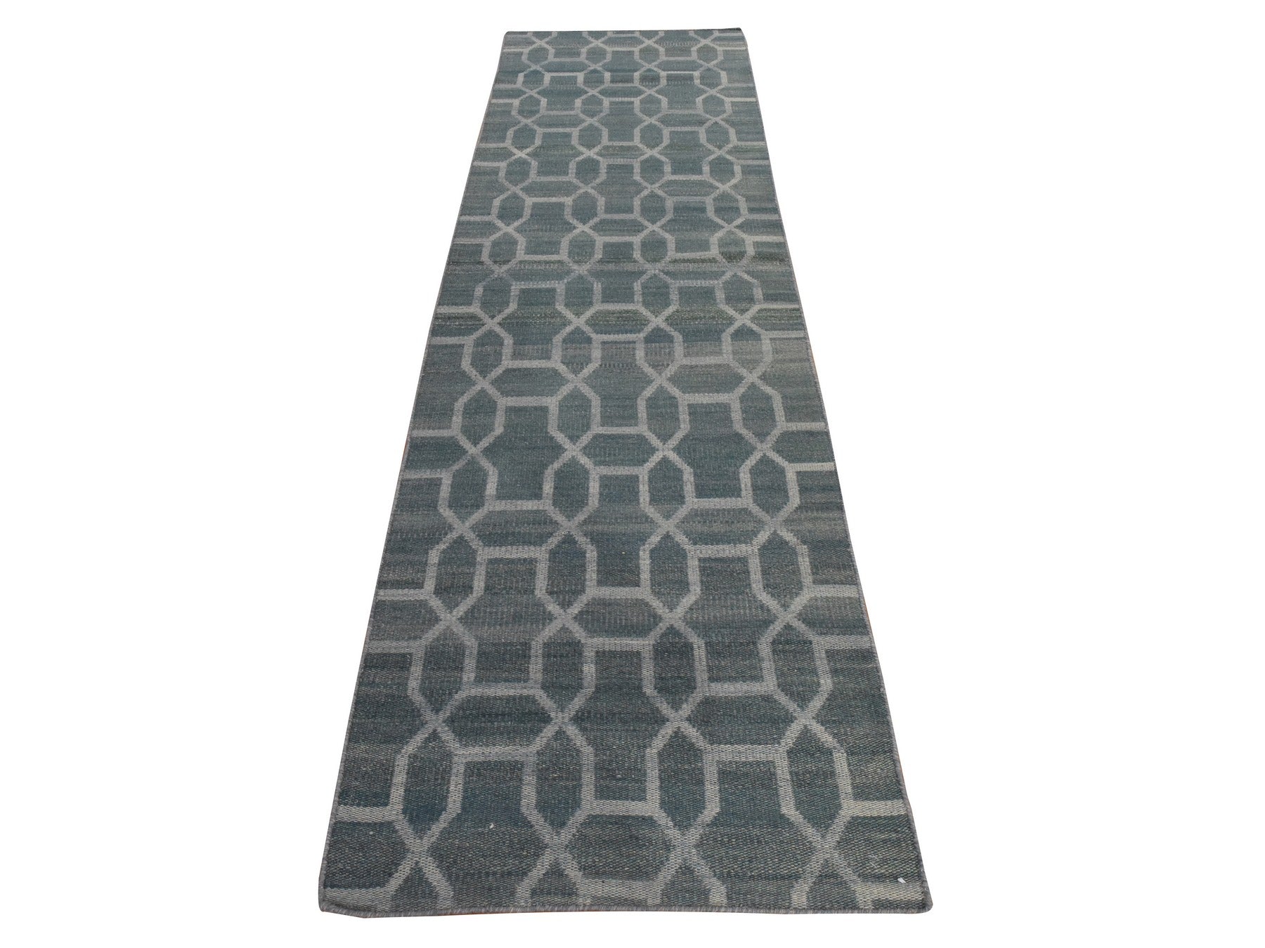 Kilim Flatweave hand-knotted wool runner in Green, 2'7" x 9'8", SKU O078885