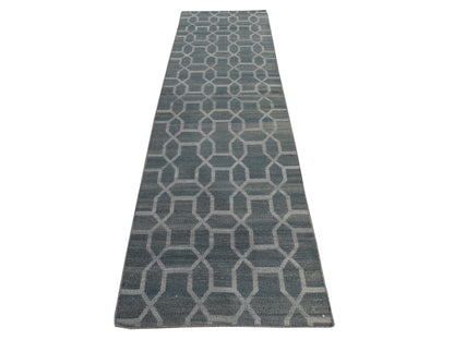 Kilim Flatweave hand-knotted wool runner in Green, 2'7" x 9'8", SKU O078885