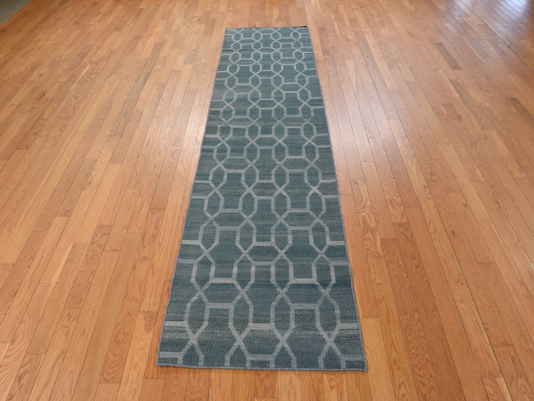 Kilim Flatweave hand-knotted wool runner in Green, 2'7" x 9'8", SKU O078885 (view 2)