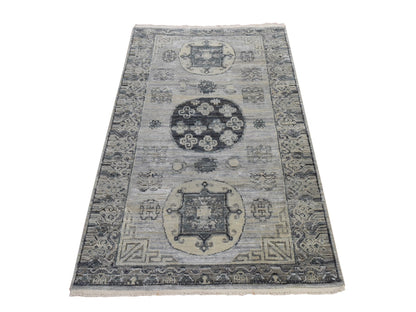 Khotan Khotan hand-knotted wool/silk rug in Gray, 3' x 5'2", SKU O078888