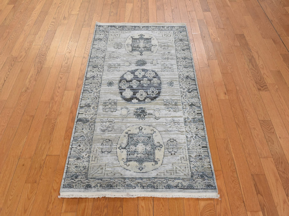 Khotan Khotan hand-knotted wool/silk rug in Gray, 3' x 5'2", SKU O078888 (view 2)