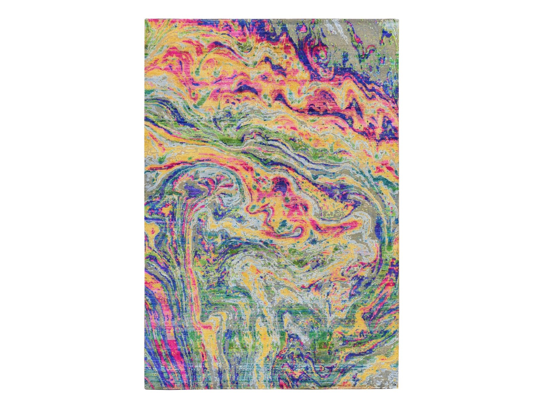 Transitional hand-knotted wool/silk rug in Multicolored, 5'10" x 8'8", SKU O078891