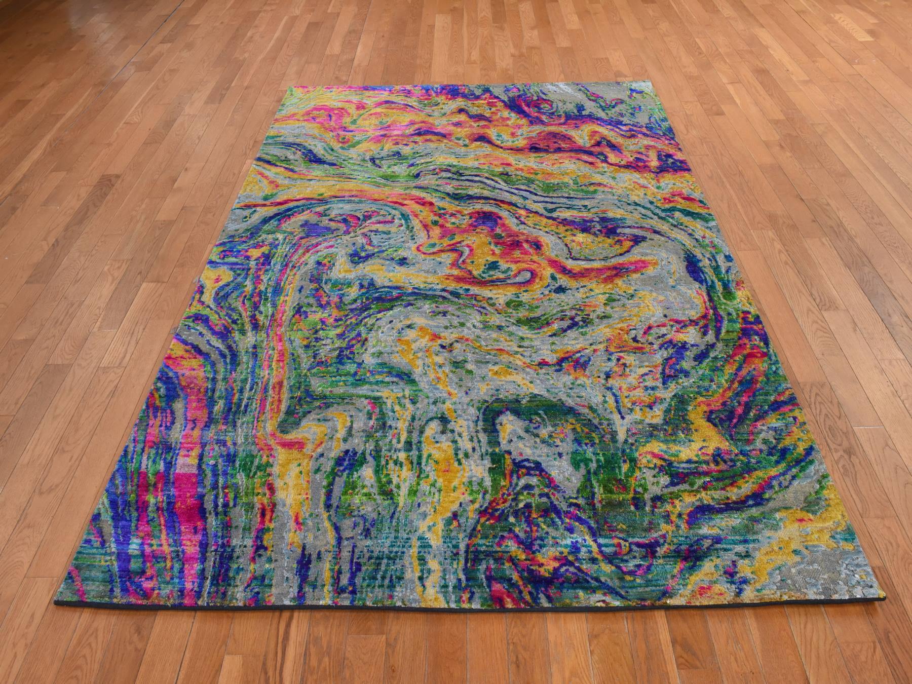 Transitional hand-knotted wool/silk rug in Multicolored, 5'10" x 8'8", SKU O078891 (view 2)