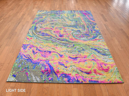 Transitional hand-knotted wool/silk rug in Multicolored, 5'10" x 8'8", SKU O078891 (view 3)
