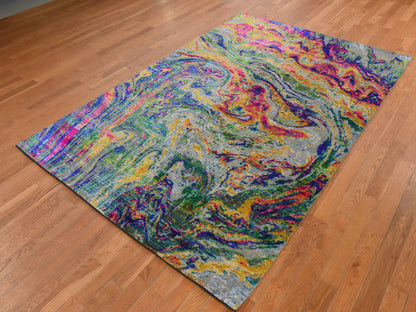 Transitional hand-knotted wool/silk rug in Multicolored, 5'10" x 8'8", SKU O078891 (view 4)