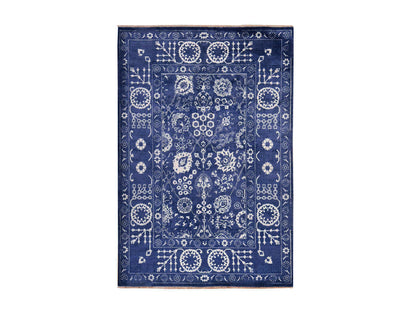Tabriz Transitional hand-knotted wool/silk rug in Blue, 6'2" x 9', SKU O078892
