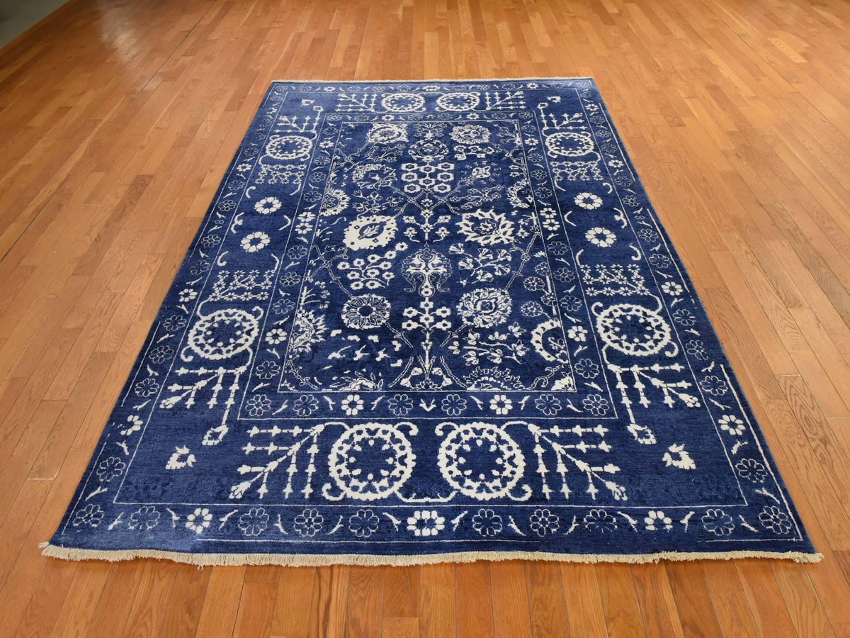 Tabriz Transitional hand-knotted wool/silk rug in Blue, 6'2" x 9', SKU O078892 (view 2)