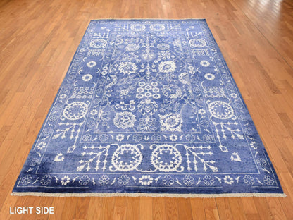 Tabriz Transitional hand-knotted wool/silk rug in Blue, 6'2" x 9', SKU O078892 (view 3)