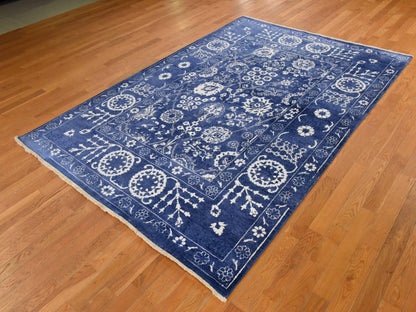 Tabriz Transitional hand-knotted wool/silk rug in Blue, 6'2" x 9', SKU O078892 (view 4)