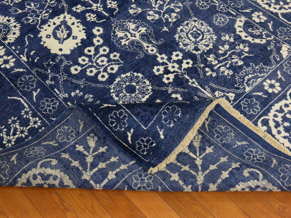 Tabriz Transitional hand-knotted wool/silk rug in Blue, 6'2" x 9', SKU O078892 (view 8)