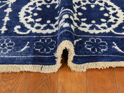 Tabriz Transitional hand-knotted wool/silk rug in Blue, 6'2" x 9', SKU O078892 (view 9)