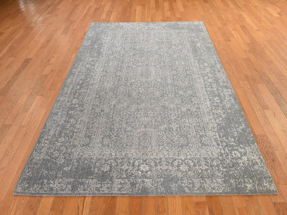 Modern / Contemporary hand-knotted wool/silk rug in Gray, 5'10" x 9'1", SKU O078893 (view 2)