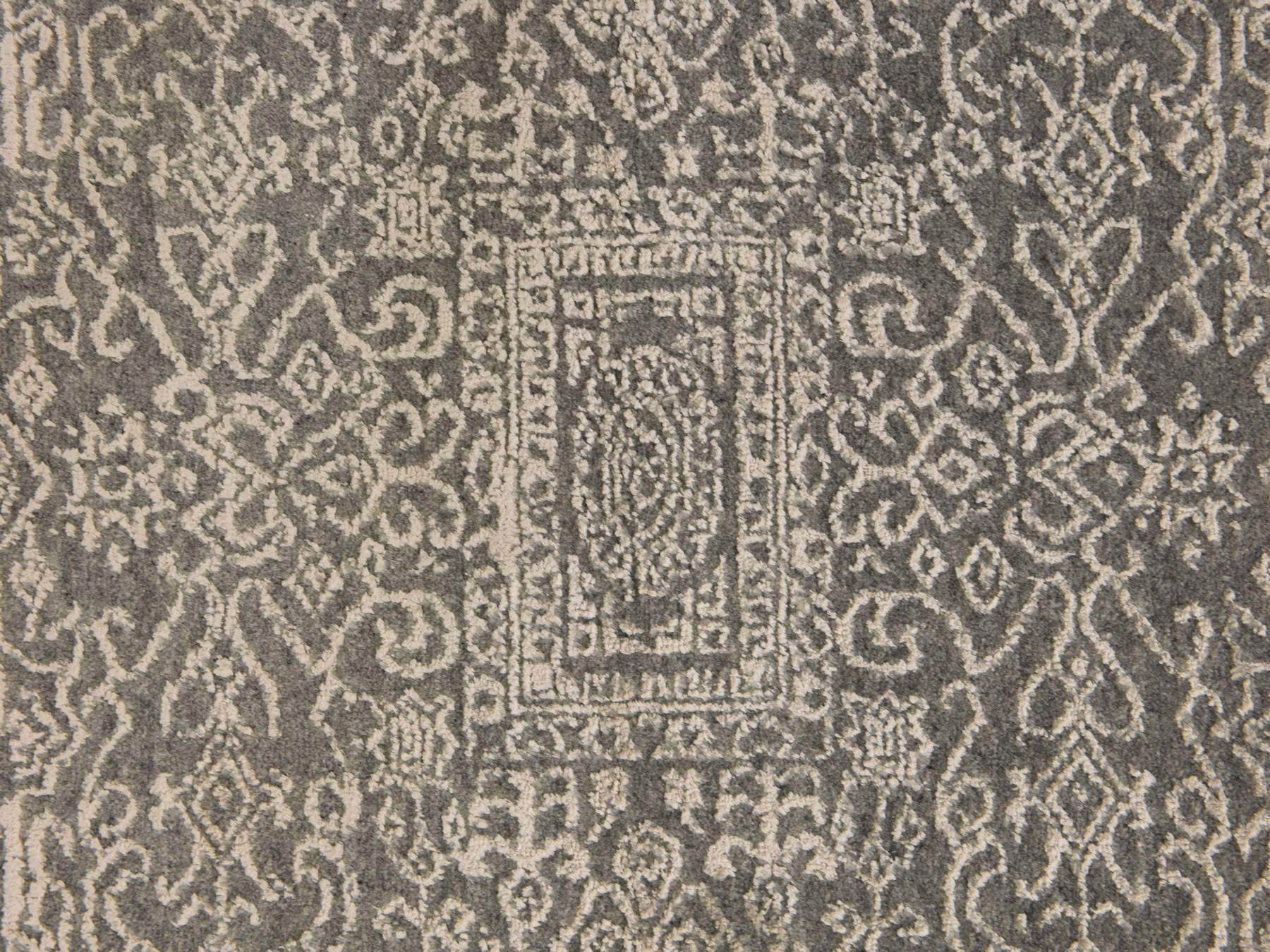 Modern / Contemporary hand-knotted wool/silk rug in Gray, 5'10" x 9'1", SKU O078893 (view 5)