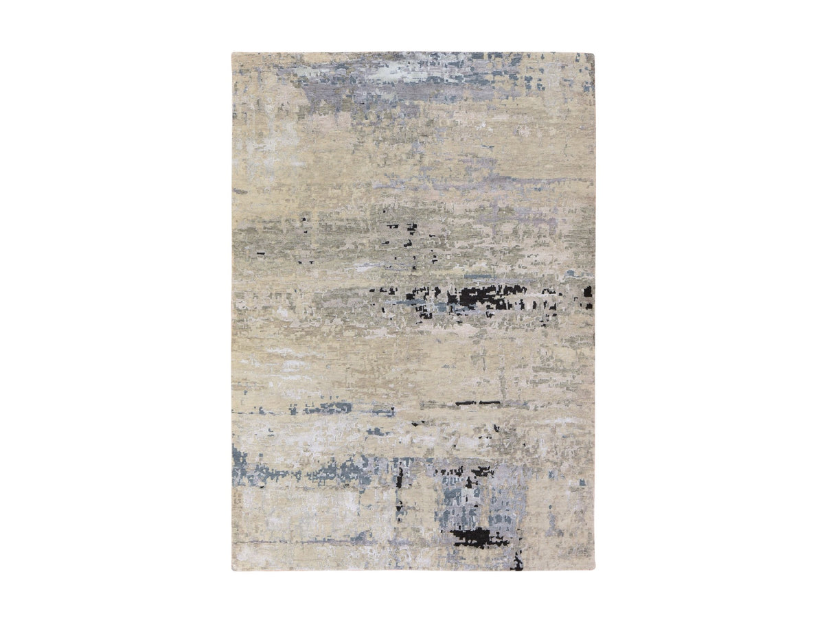 Modern / Contemporary hand-knotted wool/silk rug in Beige, 6'3" x 8'10", SKU O078896