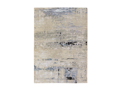 Modern / Contemporary hand-knotted wool/silk rug in Beige, 6'3" x 8'10", SKU O078896