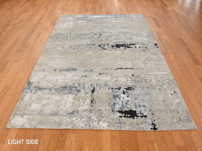 Modern / Contemporary hand-knotted wool/silk rug in Beige, 6'3" x 8'10", SKU O078896 (view 3)